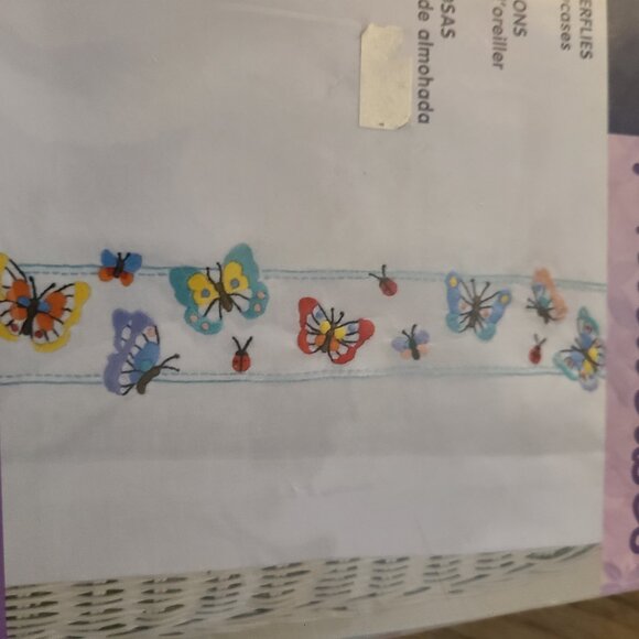 NEW 2 Plaid Bucilla Pillowcases, Butterflies Floss NOT Included, Sealed 65343 - Picture 2 of 5
